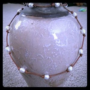 Blu fresh pearl necklace leather chain